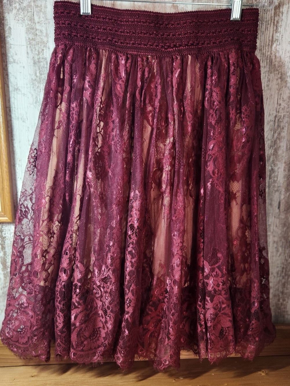 Rue21 Burgundy Lace Maxi Skirt with Smocked Waist